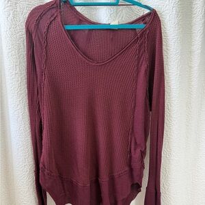 We The Free Burgundy Waffle Knit Long Sleeve Top